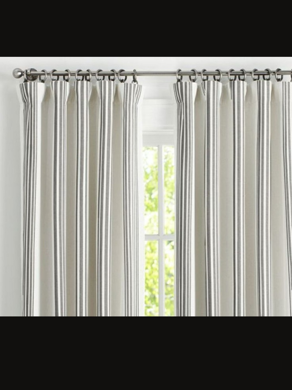 NWT, Pottery Barn SET OF 2, Riviera striped drapes, 50”x96”, Charcoal